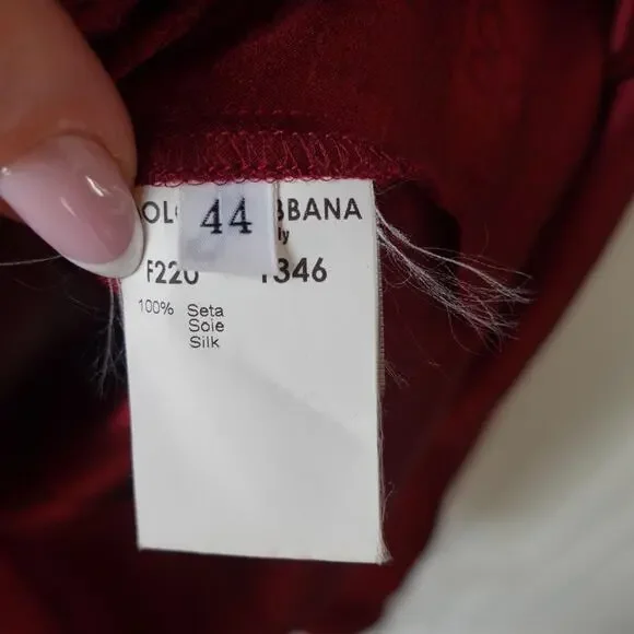 Vintage 90s Dolce & Gabbana Shirt Womens 44 Red Silk Logo Print Button Up Blouse